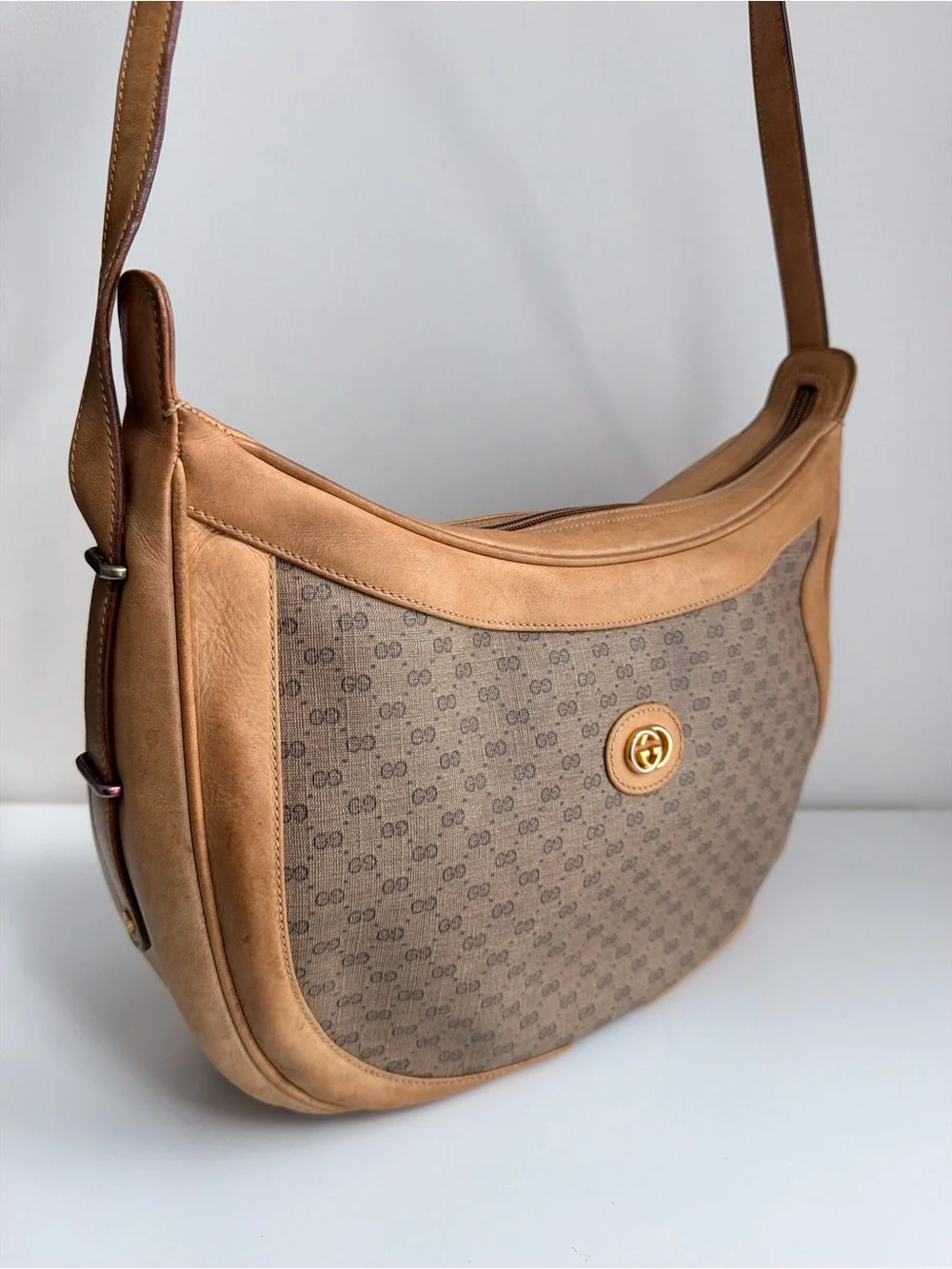 Authentic Gucci Micro GG Supreme Vintage Crescent Crossbody Bag